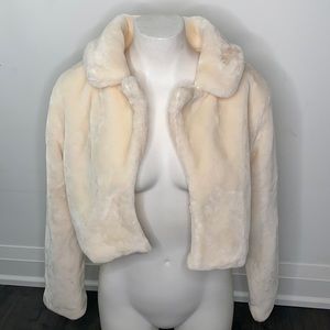 Cream cropped fur coat